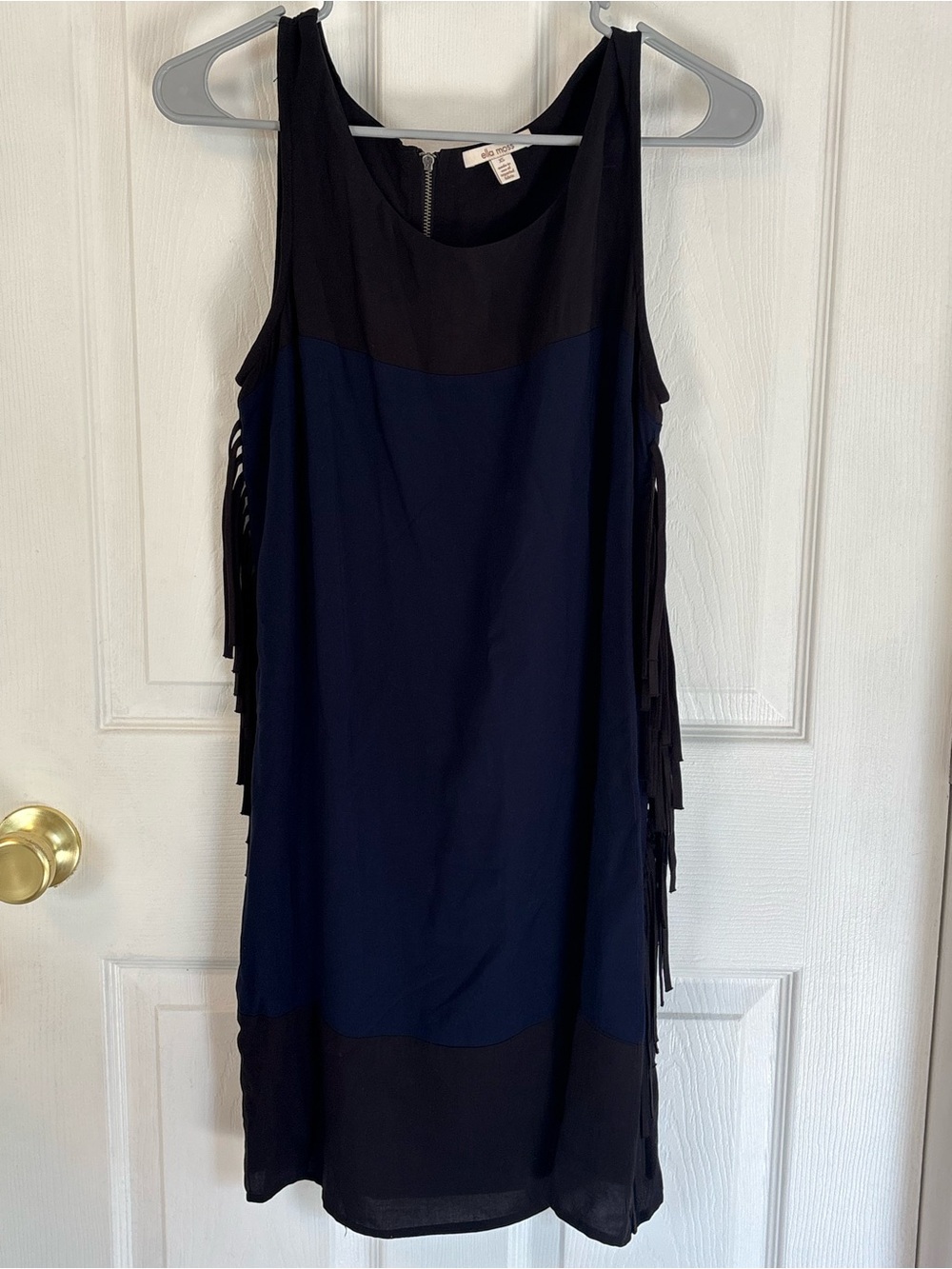 Ella Moss Black and Navy Fringe Shift Mini Dress